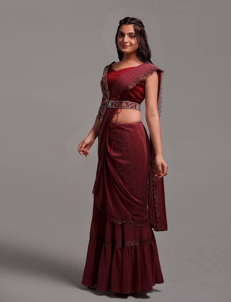 Ready to Wear Lehenga Saree with Embroidered Blouse