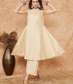 CREAM LUREX HALTER NECK W/S KURTA PALAZZO SET