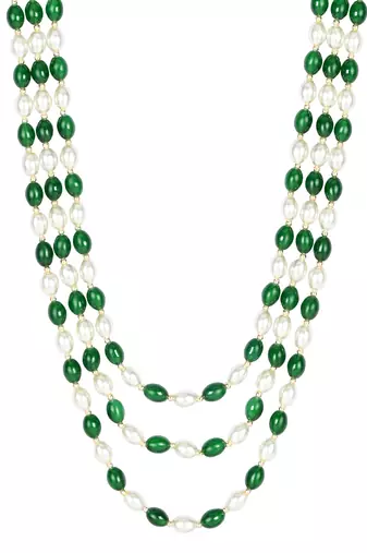 3 Layered Traditional Gold Plated Dulha Moti Mala Maharaja Haar/Groom Necklace For Men 