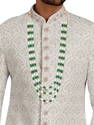 3 Layered Traditional Gold Plated Dulha Moti Mala Maharaja Haar/Groom Necklace For Men  4
