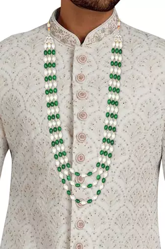 3 Layered Traditional Gold Plated Dulha Moti Mala Maharaja Haar/Groom Necklace For Men 