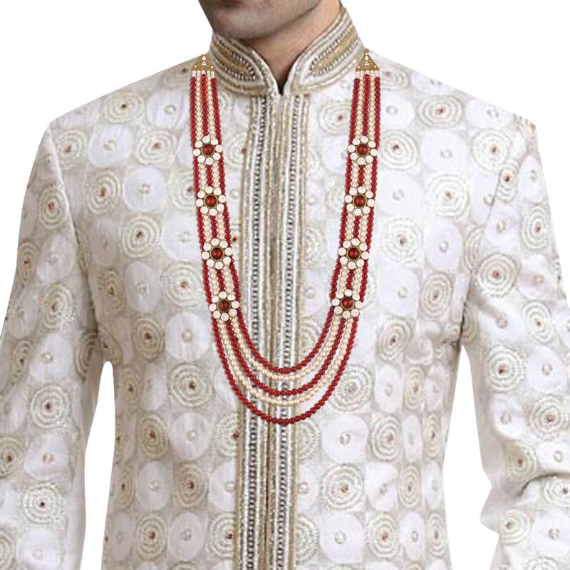 Maroon beaded_jewellery Yellow Gold Alloy   Necklace