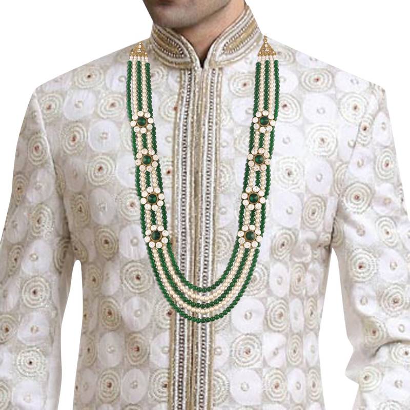 5 Layered Traditional Dulha Moti Mala with Beaded Maharaja Haar/Groom Necklace For Men 
