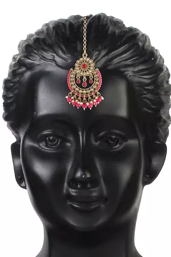 Gold Plated Traditional Kundan & Pearl Studded Maang Tikka For Women 