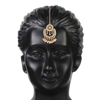  Traditional Kundan & Pearl Studded Maang Tikka For Women  3