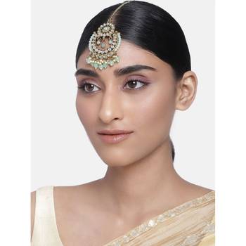  Traditional Kundan & Pearl Studded Maang Tikka For Women  5