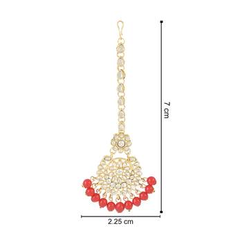 Traditional Elegant Pearl and Kundan Studded Maang Tikka/Headpiece for Women/Girls  4