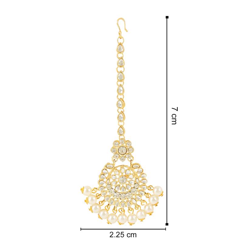 Traditional Elegant Pearl and Kundan Studded Maang Tikka/Headpiece for Women/Girls 