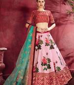 ROSE PINK DORI AND SEQUINS EMBROIDERED & DIGITAL FLORAL PRINTED ART SILK BRIDAL LEHENGA