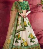 GREEN DORI AND SEQUINS EMBROIDERED & DIGITAL FLORAL PRINTED ART SILK PARTY LEHENGA
