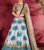 SKY BLUE DORI AND SEQUINS EMBROIDERED & DIGITAL FLORAL PRINTED ART SILK PARTY LEHENGA