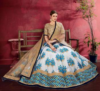 SKY BLUE DORI AND SEQUINS EMBROIDERED & DIGITAL FLORAL PRINTED ART SILK PARTY LEHENGA 2