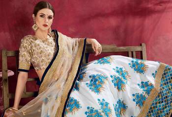 SKY BLUE DORI AND SEQUINS EMBROIDERED & DIGITAL FLORAL PRINTED ART SILK PARTY LEHENGA 3