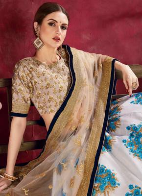 SKY BLUE DORI AND SEQUINS EMBROIDERED & DIGITAL FLORAL PRINTED ART SILK PARTY LEHENGA 4