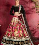 CREAM AND BLACK DORI AND SEQUINS EMBROIDERED ART SILK PARTY WEAR LEHENGA CHOLI