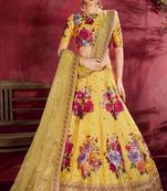CAPTIVATING YELLOW PEARL, DORI AND SEQUINS EMBROIDERED ART SILK SEMI STITCHED PARTY WEAR LEHENGA CHOLI