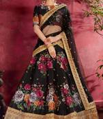 BEWITCHING BLACK PEARL, DORI AND SEQUINS EMBROIDERED ART SILK SEMI STITCHED WEDDING LEHENGA