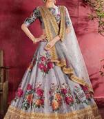 GLAMOROUS GREY PEARL, DORI AND SEQUINS EMBROIDERED ART SILK FABRIC LEHENGA CHOLI FOR CEREMONIAL