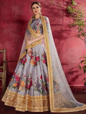 GLAMOROUS GREY PEARL, DORI AND SEQUINS EMBROIDERED ART SILK FABRIC LEHENGA CHOLI FOR CEREMONIAL 2