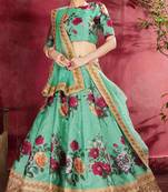 GLAMOROUS GREEN PEARL, DORI AND SEQUINS EMBROIDERED ART SILK FABRIC DESIGNER LEHENGA CHOLI FOR WEDDING