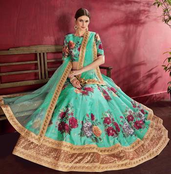 GLAMOROUS GREEN PEARL, DORI AND SEQUINS EMBROIDERED ART SILK FABRIC DESIGNER LEHENGA CHOLI FOR WEDDING 3
