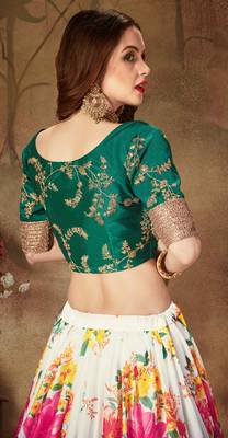 WHITE & GREEN COLORED DORI, ZARI, AND SEQUINS EMBROIDERED & DIGITAL FLORAL PRINTED ORGANZA PARTY WEAR LEHENGA 5