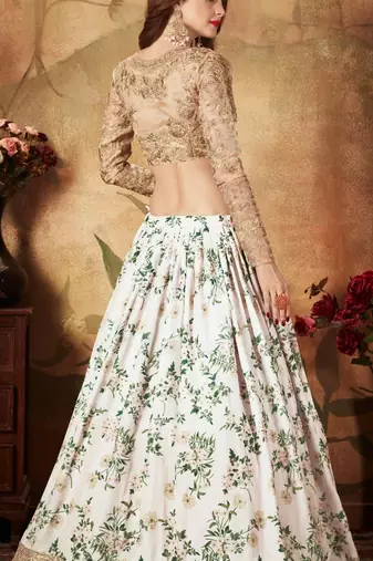 OFF-WHITE & BEIGE DORI, ZARI, AND SEQUINS EMBROIDERED & FLORAL PARTY WEAR LEHENGA