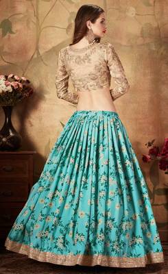 SKY-BLUE & BEIGE DORI, ZARI, AND SEQUINS EMBROIDERED & FLORAL ORGANZA LEHENGA CHOLI FOR BRIDE 2