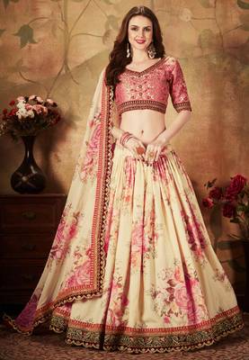 BEIGE EMBROIDERED ORGANZA SEMI STITCHED LEHENGA CHOLI FOR BRIDESMAID 1