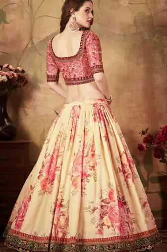 BEIGE EMBROIDERED ORGANZA SEMI STITCHED LEHENGA CHOLI FOR BRIDESMAID