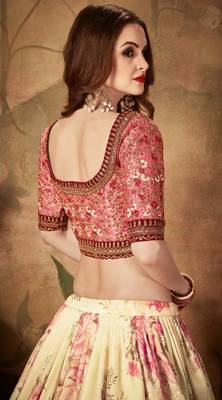 BEIGE EMBROIDERED ORGANZA SEMI STITCHED LEHENGA CHOLI FOR BRIDESMAID 5