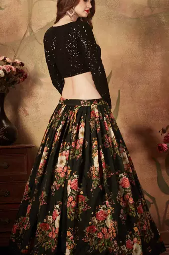 BLACK DORI, ZARI, AND SEQUINS EMBROIDERED & FLORAL ORGANZA LEHENGA CHOLI FOR BRIDE