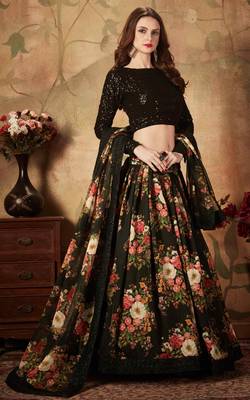 BLACK DORI, ZARI, AND SEQUINS EMBROIDERED & FLORAL ORGANZA LEHENGA CHOLI FOR BRIDE 3