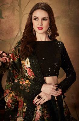 BLACK DORI, ZARI, AND SEQUINS EMBROIDERED & FLORAL ORGANZA LEHENGA CHOLI FOR BRIDE 4