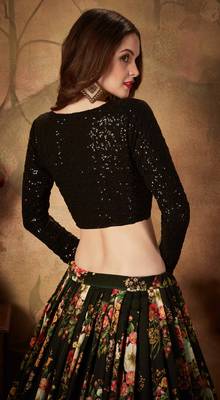 BLACK DORI, ZARI, AND SEQUINS EMBROIDERED & FLORAL ORGANZA LEHENGA CHOLI FOR BRIDE 5