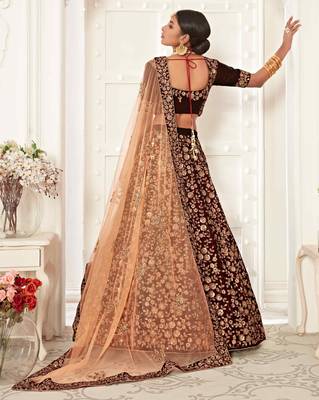 MESMERIZING MAROON THREAD, DORI, AND SEQUINS EMBROIDERED VELVET FABRIC LEHENGA CHOLI FOR BRIDE 2
