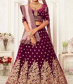 ENGAGING PURPLE ZARI, SEQUINS AND THREAD EMBROIDERED VELVET FABRIC LEHENGA CHOLI FOR DULHAN