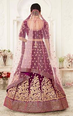 ENGAGING PURPLE ZARI, SEQUINS AND THREAD EMBROIDERED VELVET FABRIC LEHENGA CHOLI FOR DULHAN 2
