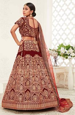 MESMERIZING DARK RED ZARI, SEQUINS AND THREAD EMBROIDERED VELVET FABRIC LEHENGA CHOLI FOR WEDDING 2