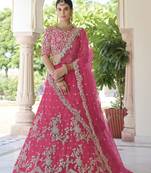 PINK SEQUINS AND DORI EMBROIDERED SOFT NET FESTIVE & PARTY WEAR SEMI STITCHED LEHENGA