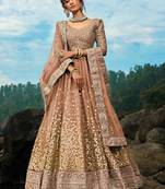 BROWN SEQUINS AND DORI EMBROIDERED SOFT NET FESTIVE & PARTY WEAR SEMI STITCHED LEHENGA