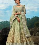 GREEN SEQUINS AND DORI EMBROIDERED SOFT NET FESTIVE & PARTY WEAR SEMI STITCHED LEHENGA