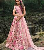 BABY PINK ZARI AND THREAD EMBROIDERED SOFT NET FESTIVE & PARTY WEAR SEMI STITCHED LEHENGA