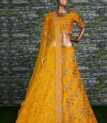 Yellow Slub Silk Dori Sequins & Zari Embroidery Work Wedding Festival Party Wear Designer Lehenga Choli