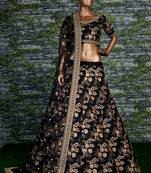 Black Slub Silk Dori Sequins & Zari Embroidery Work Wedding Festival Party Wear Designer Lehenga Choli