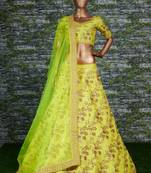 Neon Slub Silk Dori Sequins & Zari Embroidery Work Wedding Festival Party Wear Designer Lehenga Choli