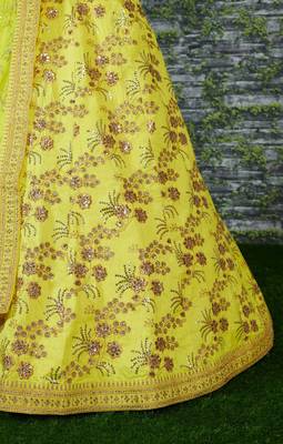 Neon Slub Silk Dori Sequins & Zari Embroidery Work Wedding Festival Party Wear Lehenga Choli 2
