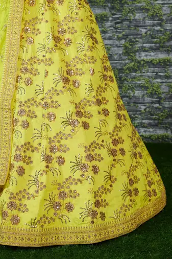Neon Slub Silk Dori Sequins & Zari Embroidery Work Wedding Festival Party Wear Designer Lehenga Choli
