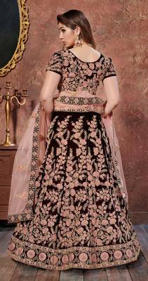 MESMERIZING MAROON THREAD, DORI, AND SEQUINS EMBROIDERED VELVET FABRIC LEHENGA CHOLI FOR BRIDAL 2