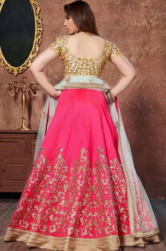 ENGAGING PINK THREAD, DORI & SEQUINS EMBROIDERED SILK SEMI STITCHED PARTY WEAR LEHENGA